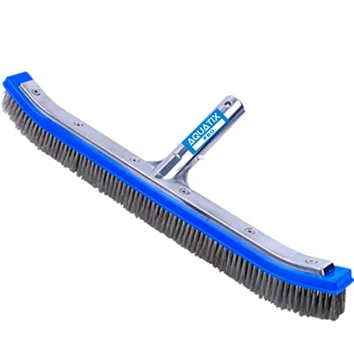 Aquatix Pro Pool Brush Head, 18" Heavy Duty for Cleaning Walls & Floors | Stainless Steel Bristles, Reinforced Aluminum Back, Curved Ends for Corners, EZ Clip, Swimming Pool Brushes for Tiles & Steps