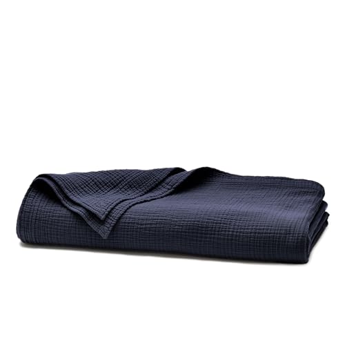 BOLL & BRANCH Dream Bed Blanket, Twin/Twin XL, Coastal Navy | Luxury 100% Organic Cotton - Soft, Lightweight and Breathable - Cloud-Like Touch - color: Coastal Navy, size: Twin/Twin XL