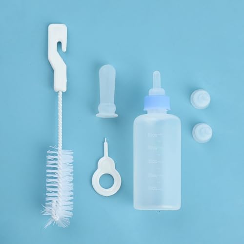 Pet Nursing Bottle Kit,Kitten Puppy Bottles for Nursing Newborn Pet Feeding Bottle with Replacement Nipples Cleaning Brush Hole Puncher,Anti Choking Slow Flow Hand Feeding for Small Animals(Blue) - color: Blue