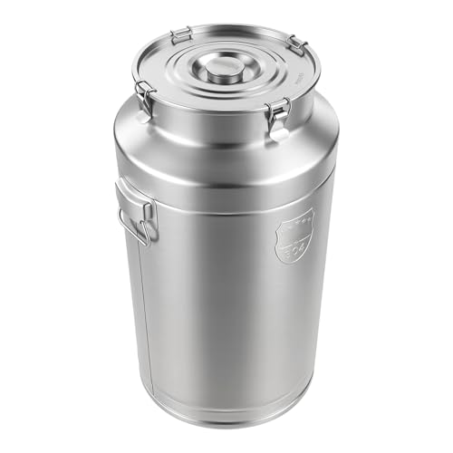 DYNAMI 23.3Gal 304 Stainless Steel Liquid Storage Bucket w/Airtight Lid | Thickened Metal Milk Can with Handle and Locking Clamp,Large Capacity Bucket Storage Container for Milk, Wine, Oil, Honey - size: 88L/23.3Gal