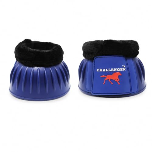 CHALLENGER Horse Training Ribbed Rubber Hoof Impact Overreach Protection Fleece Lined Bell Boots 41HI01 - color: Navy, size: Medium