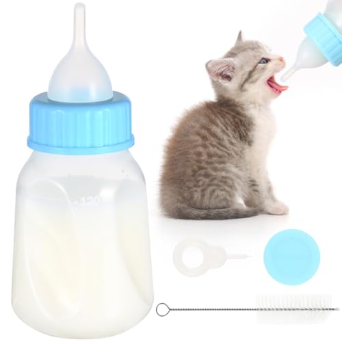 POPETPOP Kitten Feeder Bottle Set 4Oz with Leakproof Baffle Cleaning Brush Pet Nursing Kit for Puppies Newborn Small Animals Food Grade Material