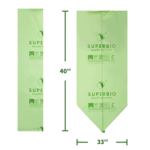 SUPERBIO 33 Gallon Compostable Yard Waste Bags, 40 Count | Lawn & Leaf Bags, ASTM D6400, BPI, OK compost INDUSTRIAL - style: 33 gallon, 40 count