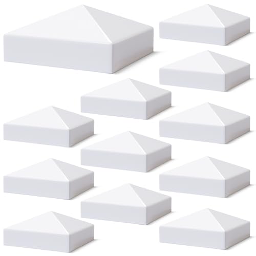 VIVIDA 5" x 5" Vinyl Fence Post Caps 12 Pack, White PVC Fence Post Caps | Actual 5" x 5", Pyramid Vinyl Post Caps, Waterproof PVC Post Topper, For Vinyl Fence, Lamp, Deck, Mailbox - size: 5" x 5" (12 PCS)