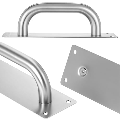 QWORK Pull Push Door Plate Handle 8", 2 Pack Stainless Steel Door Handle Pull Heavy Duty Barn Door Pull Handles with Mounting Screws, 7.9x2.6 Inches