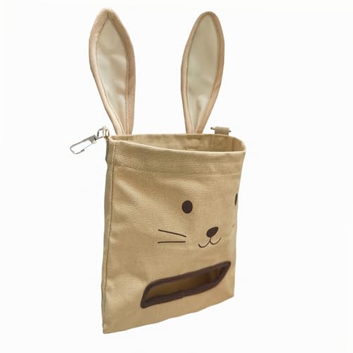Rabbit Hay Feeder Bag - Hanging Rabbit Hay Feeder for Rabbits, Guinea Pigs and Chinchillas, Moss and Alfalfa Hay (Khaki) - color: Khaki, size: One Size