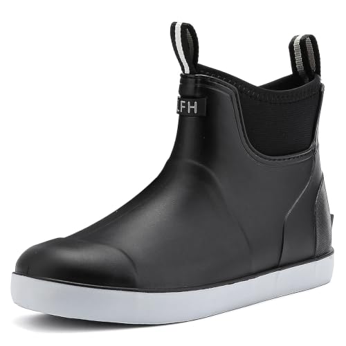 Men's Deck Boots, Waterproof Ankle Rain Boots Men Anti-Slip Traction, Outdoor Rubber Fishing Garden Boots High-Performance Shoes for Farming - color: Black, size: 7