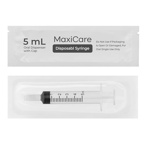 MaxiCare Oral Syringes with Cap 5ml – Disposable Liquid Dispenser Without Needle | Individually Wrapped Luer Slip Tip Dropper for Babies, Toddlers, Adults, and Pets (100 Pack) - size: 5 ml