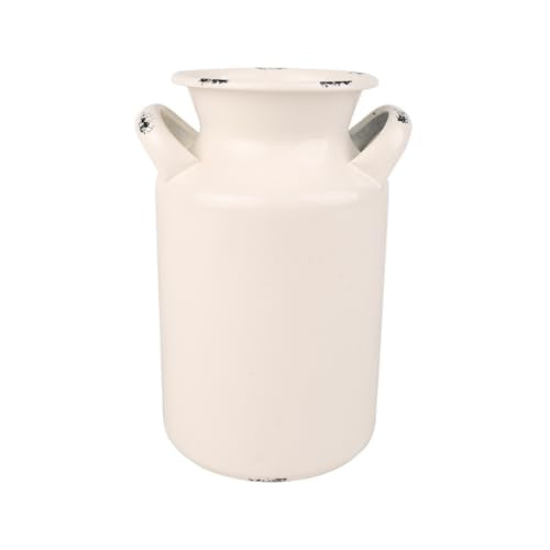 Shabby Chic Classy Designed White Milk Can Galvanized Finish Metal Vase Country Rustic Primitive Decorative Flower Holder for Home Office Garden, 7.87" H