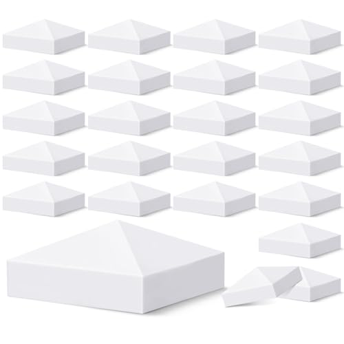 VIVIDA 4 Inch Vinyl Post Caps, White PVC Fence Post Caps, 24 Pack | Actual 4" x 4", Pyramid Plastic Post Caps, Waterproof Deck Top Cover, For Vinyl Fence, Lamp, Deck, Mailbox - size: 4" x 4" (24 PCS)