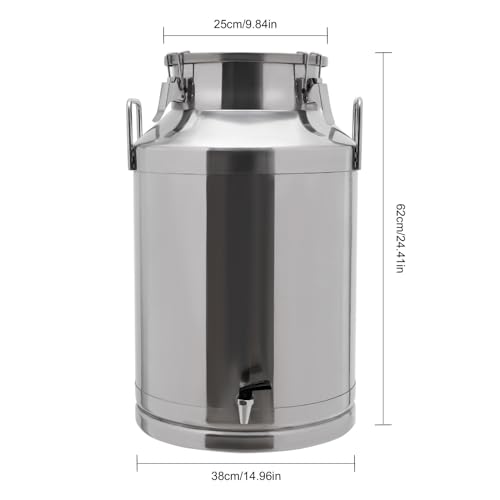 Stainless Steel Milk Can, 60 Liter Seamless Milk Jug Wine Pail Bucket with Spigot 15.85 Gallon Anti-Leak Liquid Storage Container Milk Pail with Sealed Lid for Milk and Wine (60L with Spigot) - size: 60L with Spigot