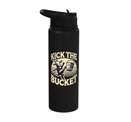 Kick the Bucket Funny Vintage Goat Pun Stainless Steel Insulated Water Bottle - color: Black
