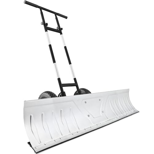 Best Choice Products 48in Heavy-Duty 2-Wheel Snow Pusher Hand Plow for Snow Removal w/Wheels, Adjustable Handle, Blade Angle - Silver - color: Silver, size: XL 48in w/Wheels