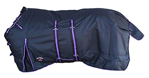 Challenger 1200D Turnout Waterproof Horse Heavy Winter Blanket w/Bellyband Purple 565B - color: Black/Purple Trim, size: 66 inches
