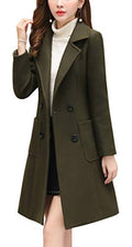 chouyatou Women Elegant Notched Collar Double Breasted Wool Blend Over Coat - color: Army Green, size: Small