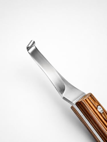 Right-Handed Farrier Hoof Knife, Curved J2 420 Magnetic Stainless Steel Blade, Ergonomic Wooden Handle, Horse Hoof Trimming Tool for Sole & Frog Paring