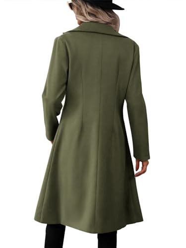 Danedvi Womens Long Double Breasted Coats Lapel Collar Pea Coat Winter Slim Fit Jackets Trench Coat Outwear - color: Army Green, size: XX-Large