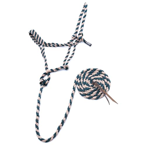 Jeffers Equine Braided Mule Tape Halter with 10' Detachable Lead Rope Set for Horses, 14 to 18 Hands - Stylish Design with Adjustable Poll Strap, Easy to Use Western Tack - Hunter Green & Tan - color: Hunter Green & Tan