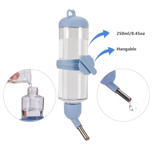 Sangle Sopffy Rabbit Feeder and Water Dispenser Set, Gravity Food Bowl with Water Bottle for Cage, Small Animal Feeding Station for Bunny, Guinea Pig, Chinchilla, Ferret, Hedgehog, Blue 2-Piece Set - color: blue
