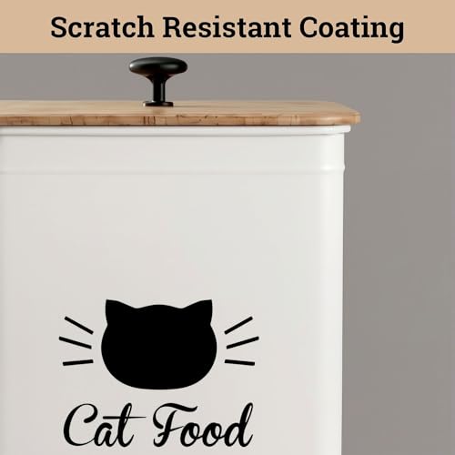 Metal Cat Food Container with Scoop 5-7 lb (25 Cup), w/ Airtight Bamboo Lid | Cat Kibble Canister with Metal Scoop, 25 Cups, Chew Proof Iron Body, Powder Coated, Airtight Bamboo Lid, Sturdy Metal Handle - color: White