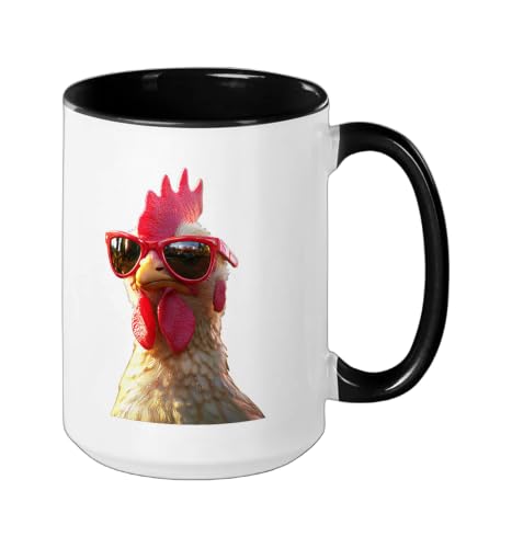 Chicken Hen Female Chick Farm Cluck Farmer Cute Chickens Ceramic Mug, Black/White, 15oz - color: Black/White, size: 15 Ounces