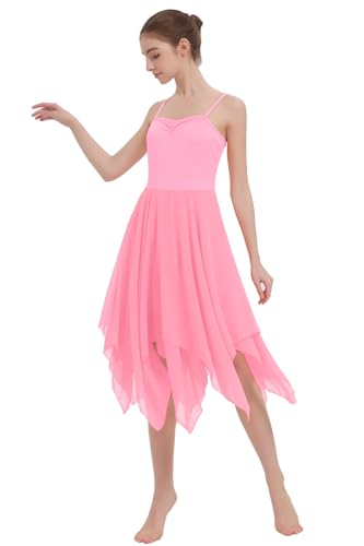 Women's Lyrical Dance Costume Halter Lyrical Dance Dress Irregular Hem Ballet Contemporary Dancewear - color: B27-pink, size: Medium