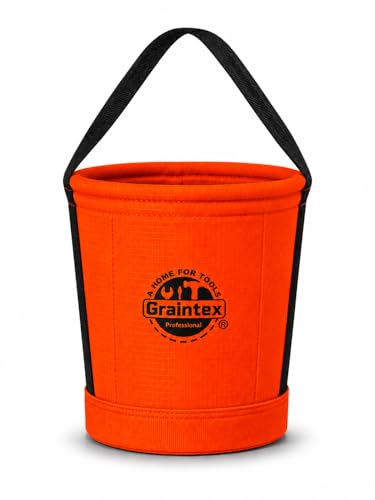 Graintex Tapered Canvas Bucket 12"x10"x15", Utility Tool Bucket 16 Inside Pockets, Reinforced Base & Carry Handle, Ripstop Canvas, Multi-Purpose Bag for Jobsite & Home Use for Tool Storage Solutions - color: Orange