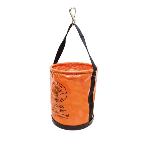 Klein Tools 5109SV Tool Bucket, Vinyl Lineman Bucket with Swivel Snap and Web Handle, 12-Inch, 100-Pound Load Rated Tool Holder - style: Vinyl with Swivel Snap Hook