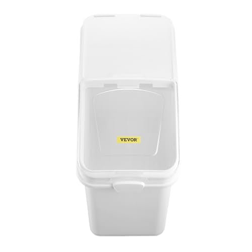 VEVOR 27 Gallon Food Storage Container, 500 Cup Commercial Ingredient Bin | Ideal for Kitchen Rice, Dog Food, Flour, and Sugar Storages, Food-Grade PP, with Wheels, Scoop and Transparent Lid, White - size: 27 Gallon