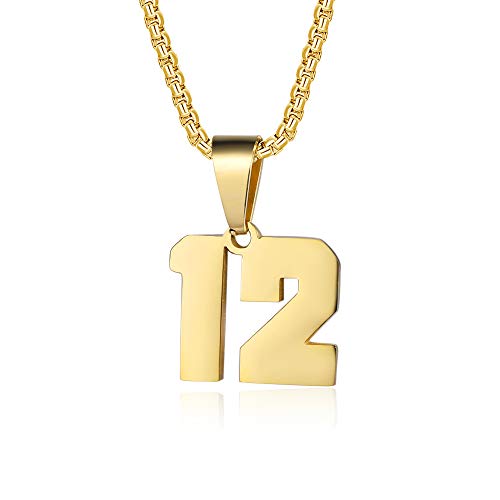 Number Necklaces Personalized Necklaces 18K Gold Plated Initial Number Pendant Stainless Steel Chain Sports Necklaces for Men Women - color: Gold, style: 12