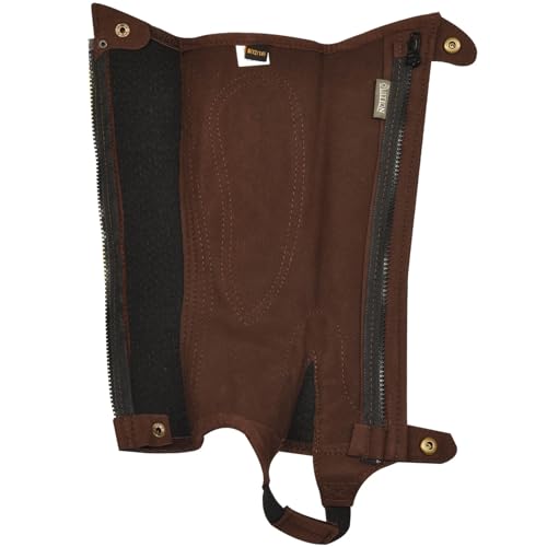 Ovation Unisex Kids' Amara Ribbed Half Chaps - Durable Synthetic Leather Equestrian Riding Chaps w/Zipper & Snap Closures - color: Dark Brown, size: 12-14