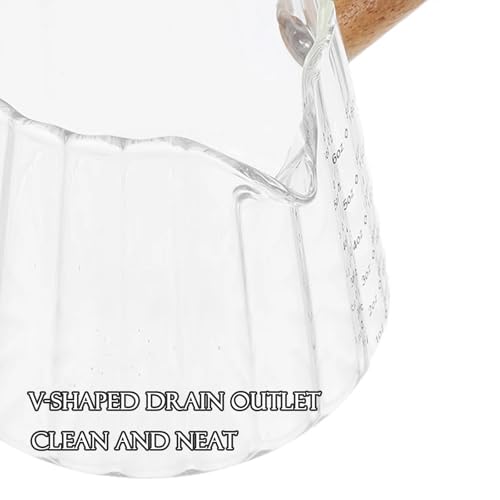 6OZ Wooden Handle Espresso Measuring Cup, Borosilicate Glass Milk Frothing Pitcher with Double Scale & V-Shaped Spout, Dishwasher Safe Coffee Accessories
