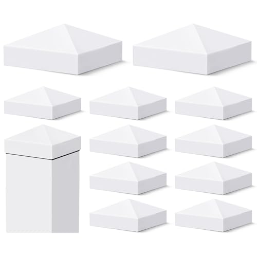 VIVIDA White Vinyl Post Caps 4" x 4", PVC Fence Post Caps, 12 Pack | Actual 4" x 4", Pyramid PVC Post Caps, Waterproof Deck Post Cover, For Vinyl Fence, Lamp, Deck, Mailbox - size: 4" x 4" (12 PCS)