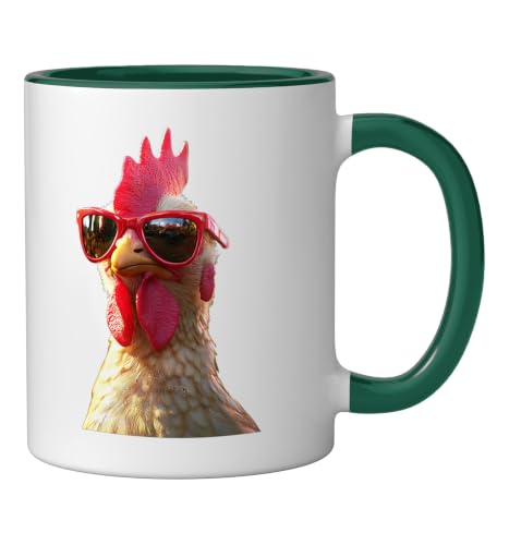 Chicken Hen Female Chick Farm Cluck Farmer Cute Chickens Ceramic Mug, Dark Green/White, 11oz - color: Dark Green/White, size: 11 Ounces