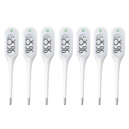 8 Second Basal Thermometer for Adults & Kids, Accurate & Safe, Pack of 7 | Fever Alarm and Memory Recall, Oral, Ovulation or Underarm Use - size: 7 Pack