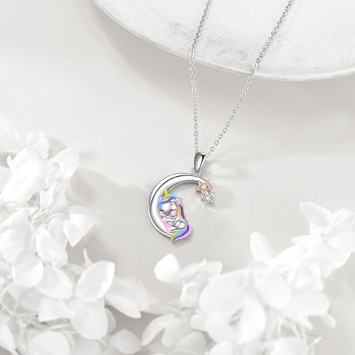 Snake Moon Necklace - 925 Sterling Silver Moon Pendant Necklace - Snake Jewelry for Women - style: Unicorn