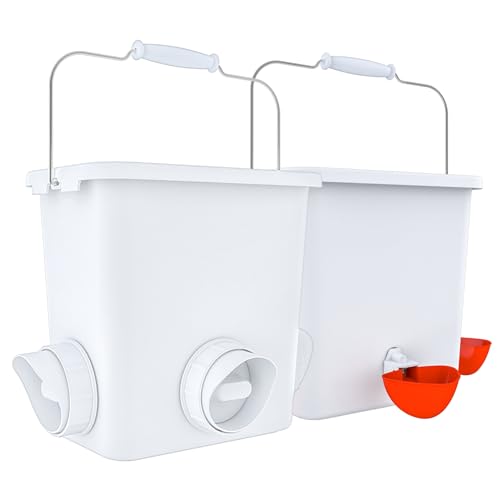 Large Automatic Chicken Feeder and Waterer Set Hanging Chicken Water Feeder Poultry Feed Bucket - color: White