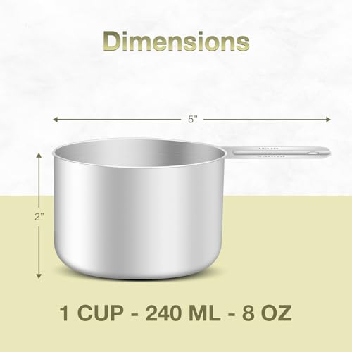 1PCS 1Cup (240ml, 8oz) Measuring Cup, Etched Inner Scale Measure Scoop | 18/8(304) Food-Grade Stainless Steel, Seamless One-Piece design, Metric and US Measurement, ‌Rust-Free, Dishwasher-Safe - size: 1Cup