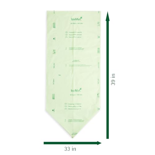 bioMat 33-35 Gallon Compostable Food Scrap Bags, 20 Count | BPI, CMA and OK Compost HOME certified, Meets the ASTM D6400 Standard, Tall Flat Top Bin Liner for Kitchen Food Waste Bin - size: 10 Count (Pack of 2), style: 35 Gallon