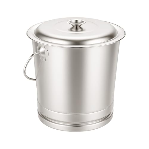 8L Stainless Steel Bucket with Lid & Handle, Silver Milk Pail | Metal Bucket Multipurpose Storage Container for Pet Food Rice Sand Ice - size: 8L