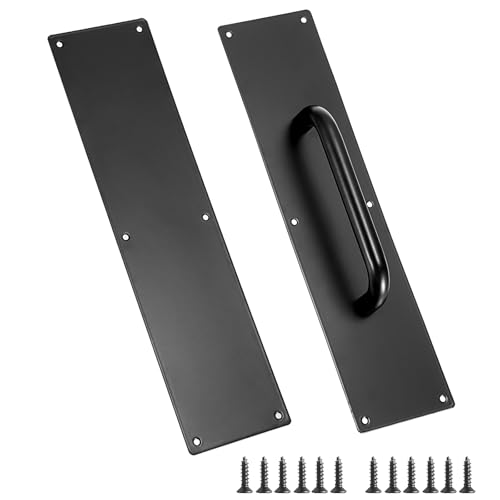 Sumnacon 1 Set 16" Stainess Steel Door Handle Pull & Push Plate - Heavy Duty Gate Handle Bar for Home/Office/Warehouse/Public,Suitable of Wooden/Composite Door with Screws,Brushed (Black) - color: Black