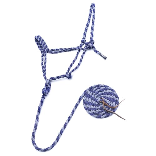 Jeffers Equine Braided Mule Tape Halter with 10' Detachable Lead Rope Set for Horses, 14 to 18 Hands - Stylish Design with Adjustable Poll Strap, Easy to Use Western Tack - Navy & Gray - color: Navy & Grey
