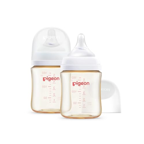 Pigeon PPSU Wide Neck Anti-Colic Nursing Baby Bottle, 5 oz, 2-Pack | Includes 2 SS Nipples (0m+): Equipped with 2 natural-feel, extra-slow nipples; features a streamlined body for easy cleaning. - color: 5.4Oz, 2 Packs