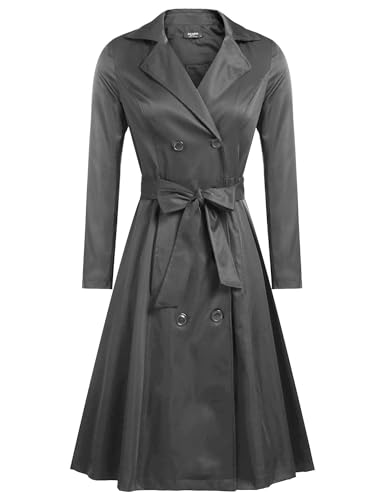 Zeagoo Women's Trench Coats Double-Breasted Long Coat with Belt - color: Dark Gray, size: Small