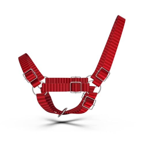 HADZAM Adjustable Nylon Cow Halter | Calf Halter one Halter for (1 Year to Full Size) Easy Adjustable Straps elimates the Need of Ill-Fitting Cattle Halter - color: RED