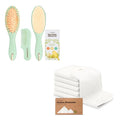 KeaBabies Baby Hair Brush and Comb Set and 6-Pack Baby Washcloths for Newborn - Wooden Brush with Soft Goat Bristle, Soft Wash Cloth