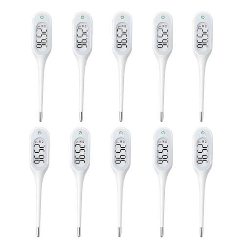 8 Seconds Basal Thermometer for Adult & Kids, Accurate & Safe Thermometer (10 Pack) | Fever Alarm and Memory Recall, Oral, Ovulation or Underarm Use - size: 10 Pack