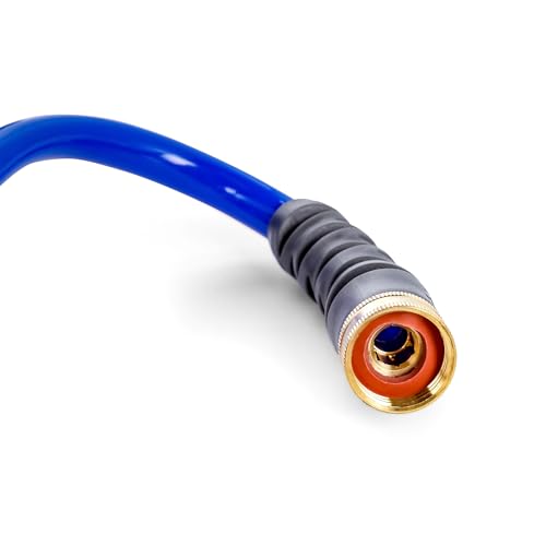 Camco 20' Self Coiling Water Hose with Brass Fittings and 1.5" ID for Marine Use, Cleaning, Car Washing and Gardening, Blue - style: 20' Coiled Water Hose