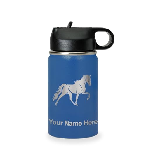 LaserGram Personalized 12oz Water Bottle, Horse (Dark Blue) | Engraved Gift, Vacuum Insulated Stainless Steel, Flip-Top Straw Lid, Laser Engraved With Your Name - color: Dark Blue, size: 12 Ounces