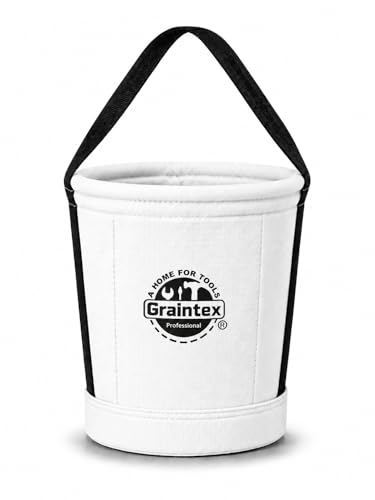 Graintex Canvas Utility Bucket 12"x10"x15". Tapered Tool Bucket, Reinforced Base & Carry Handle, Ripstop Canvas, Multi-Purpose Bag for Jobsite, Gardening, Home Use (White) - color: White